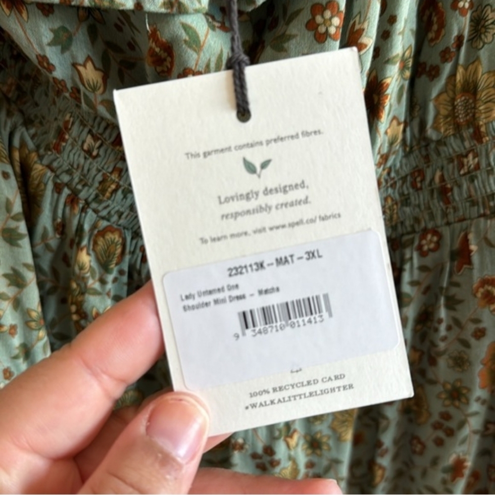 Spell Lady Untamed One-Shoulder Ruffle Floral Mini Dress in Sage and Mustard - Picture 6 of 7